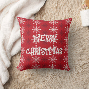 Coussin Élégant rouge blanc flocon de neige Joyeux Noël