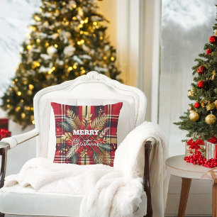 Coussin Élégant rouge et or Festif Plaid