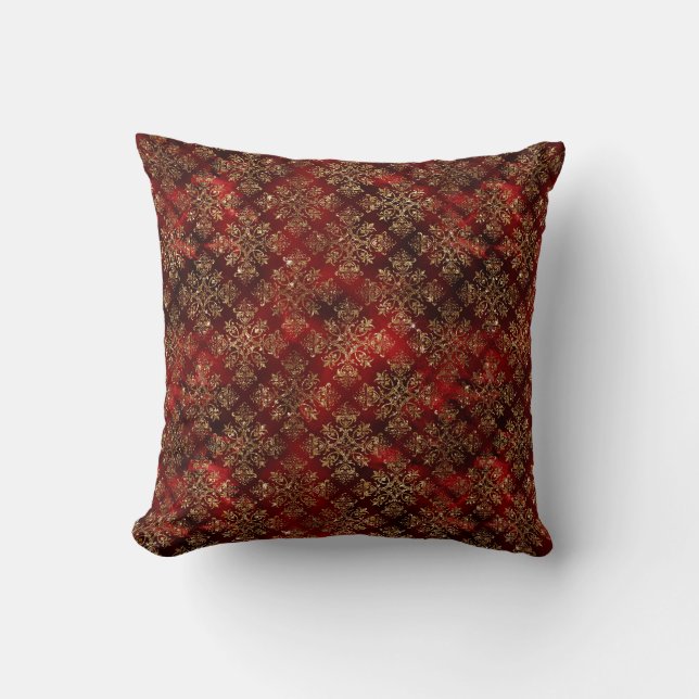 Coussin Élégant Rouge or Motif Noël (Recto)