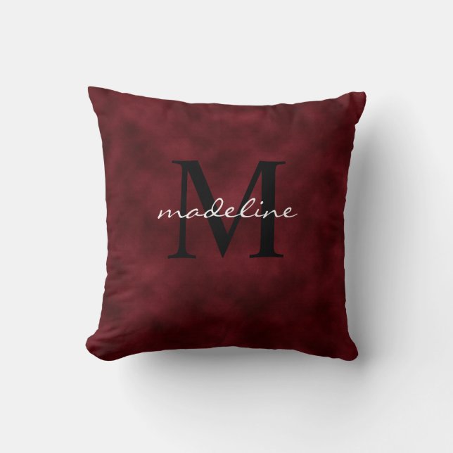 Coussin Élégant rouge velours noir Monogramme Jeu d'oreill (Recto)