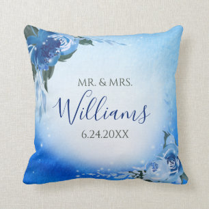 Coussin Elégant Royal Blue Aquarelle Floral Verdure