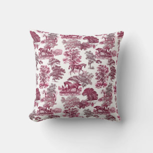 Coussin Élégant rustique élégant Magenta Red Toile Chevaux