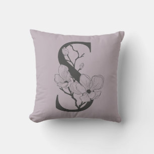 Coussin Élégant S Bohème Floral Monogramme Initial Lilac G