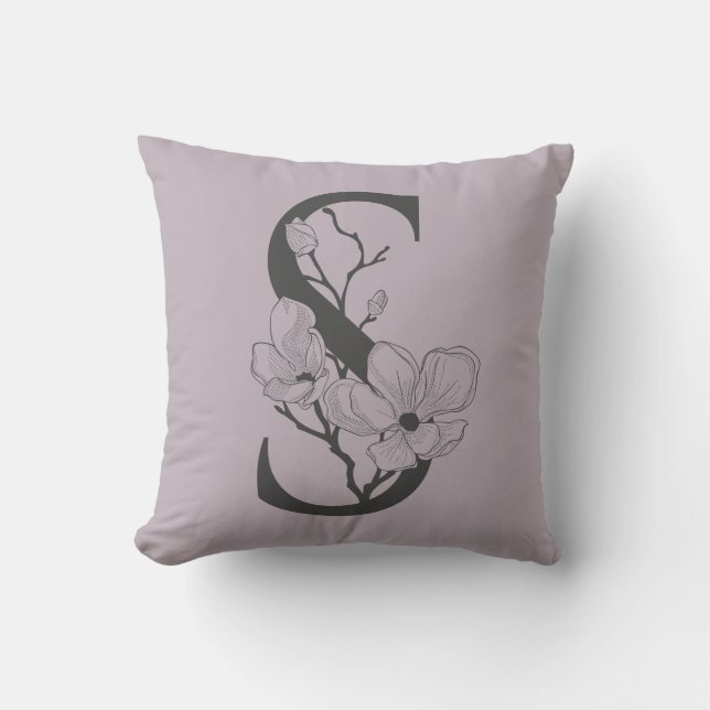 Coussin Élégant S Boho Floral Monogramme initial Lilac Gre (Recto)