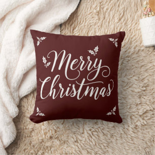Coussin Élégant script blanc minimaliste Joyeux Noël