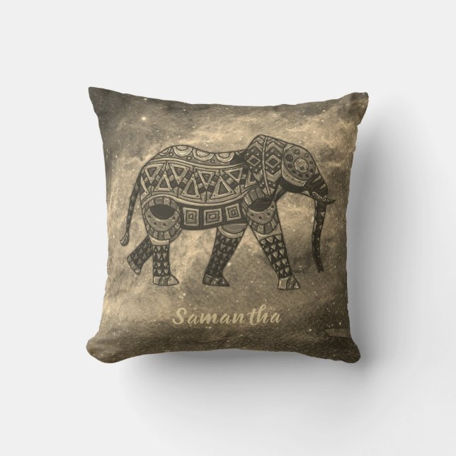 Coussin Elégant Sepia et Éléphant artistique noir (Recto)