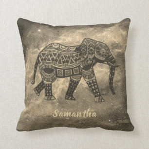 Coussin Elégant Sepia et Éléphant artistique noir