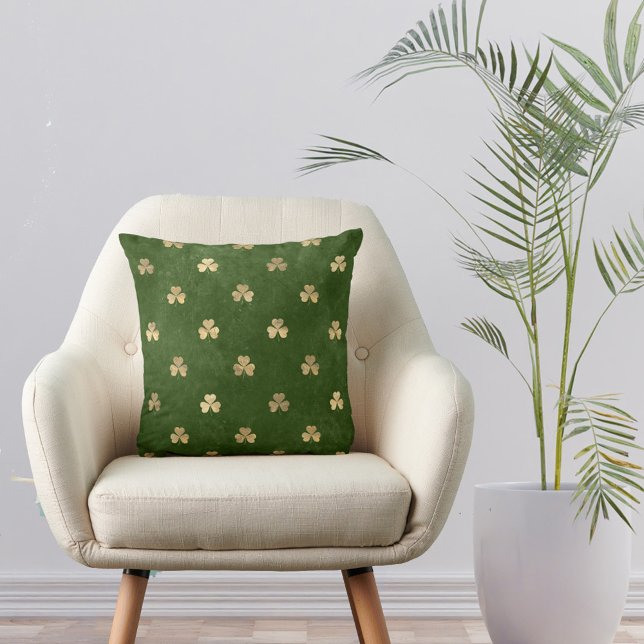 Coussin Élégant Shamrock d'or vert (Créateur téléchargé)