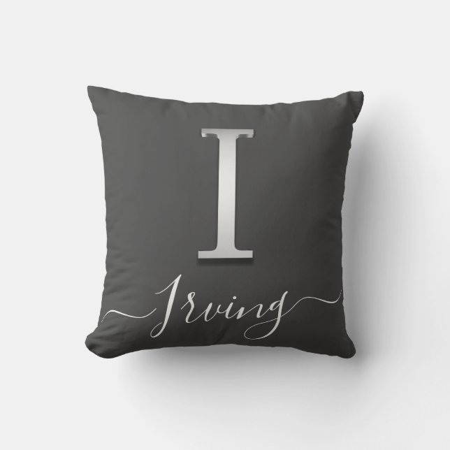 Coussin Élégant Silver Personnalisé Monogramme Je Nom Jeu  (Recto)