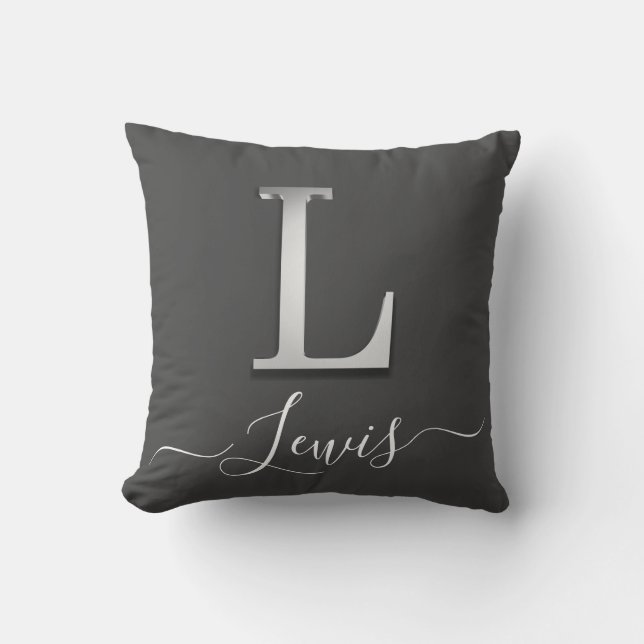 Coussin Élégant Silver Personnalisé Monogramme L Nom Jeter (Recto)