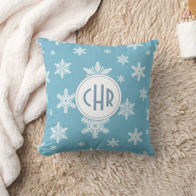 Coussin Élégant Snowflakes dans Sky Blue Arrière - plan (Couverture)