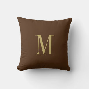 Coussin Élégant Solide Brown avec Monogramme Or