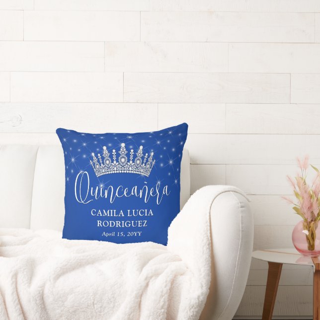 Coussin Elegant Sparkles Quinceañera Royal Blue Keepsake (Canapé)