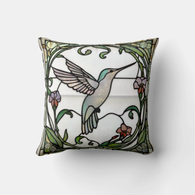 Coussin Elegant stain glass art nouveau hummingbird (Verso)