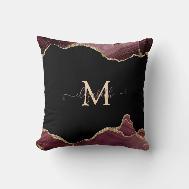 Coussin Elegant Stylish Gold Glitter Burgundy Agate (Recto)