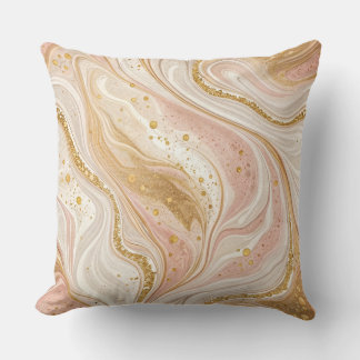 Coussin Elégant Swirl en marbre, Luxe Or Rose Blanc