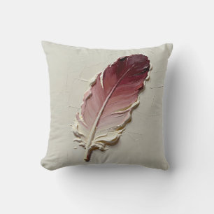 Coussin Élégant tableau d'huile 3D rose plume rouge lombai