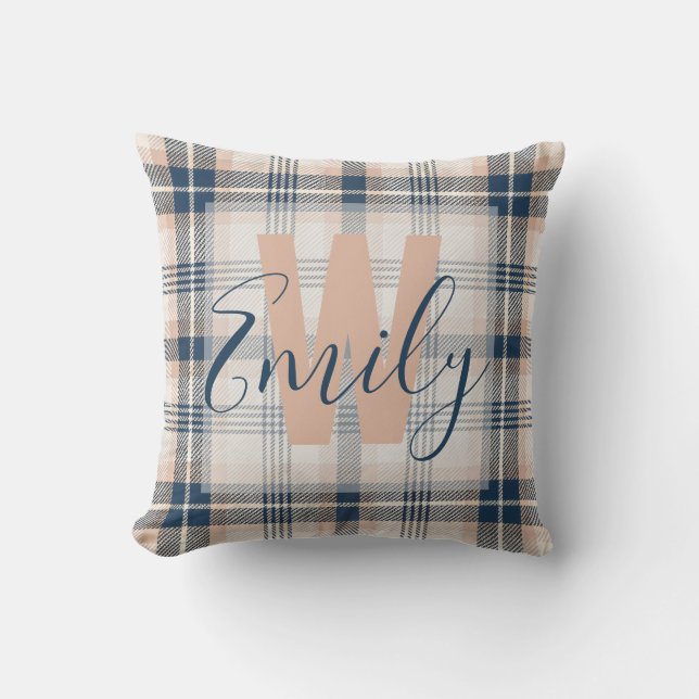 Coussin Élégant tatan bleu crème Monogramme (Recto)