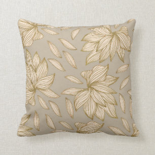 Coussin Elégant Taupe Gold Parties scintillant Floral Line
