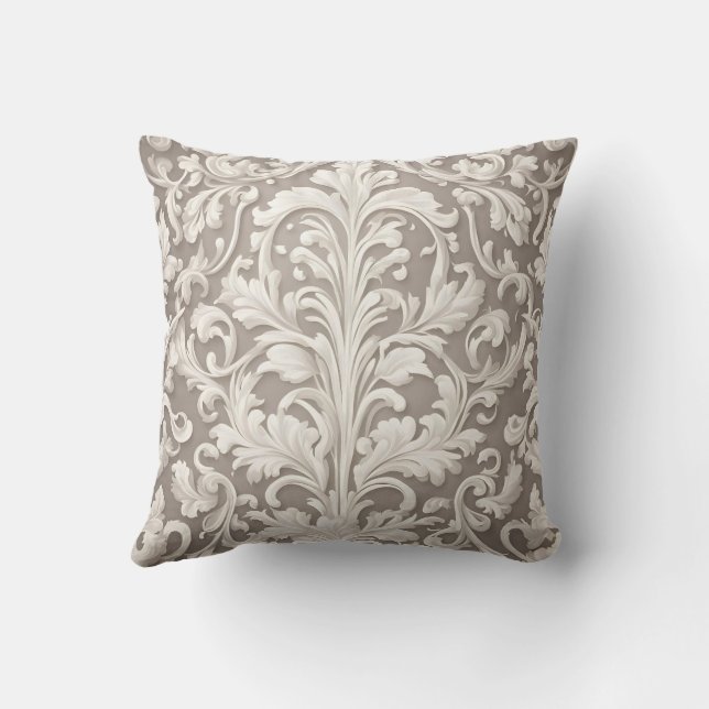 Coussin Elégant tissu Damas blanc avec vignes à rotation (Verso)