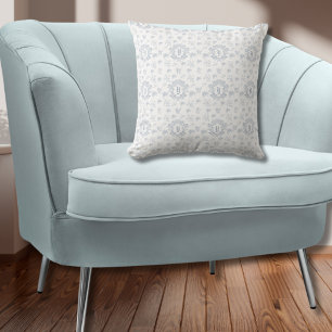 Coussin Élégant Toile Française Bleu Blanc Monogramme Nom