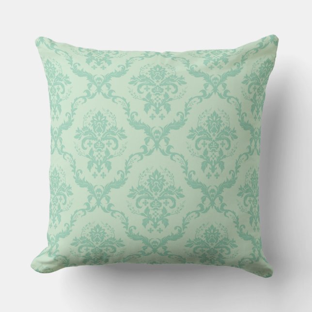Coussin Elégant Tons Vert Mint Fleur Damas (Recto)