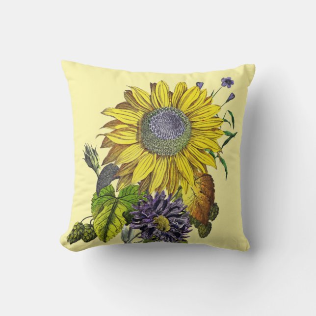Coussin Élégant tournesol Vintage inverse Jaune clair (Recto)