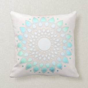 Coussin Elegant Turquoise Floral Lotus White Marble