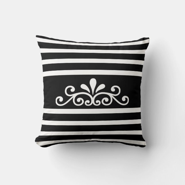 Coussin Élégant vecteur floral sur bande noire et blanche (Recto)