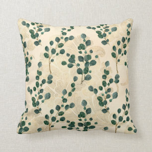 Coussin Élégant Vert Crème Fantaisiste Eucalyptus Verdure