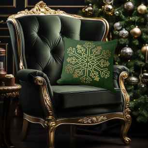 Coussin Élégant vert et or flocon de neige décoratif