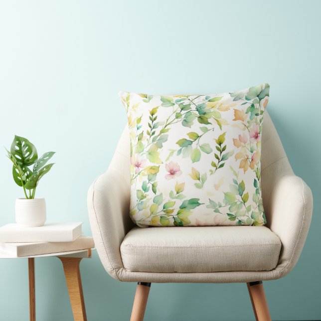 Coussin Elégant vert fleurs sauvages d'aquarelle (Chaise)