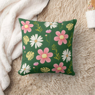 Coussin Élégant vert moderne rose floral