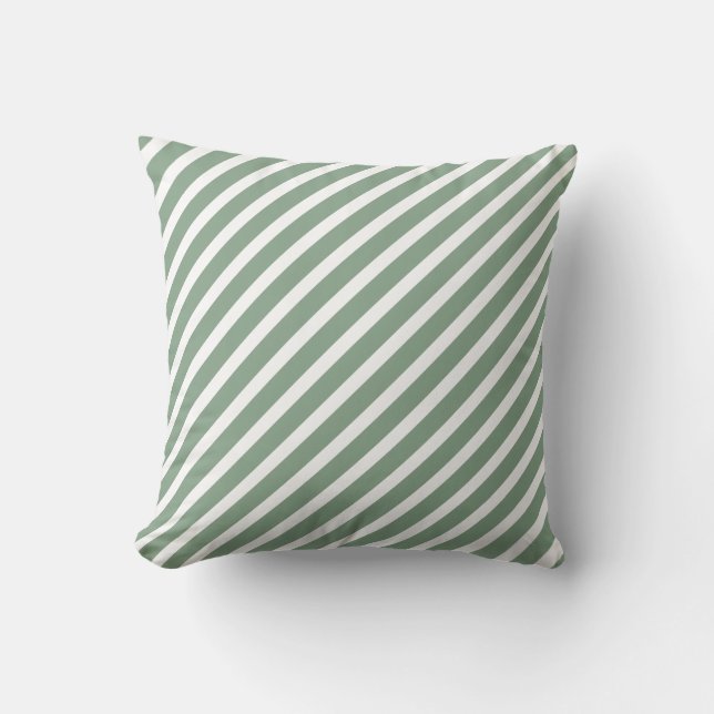 Coussin Élégant Vert Rayé de Blanc (Recto)