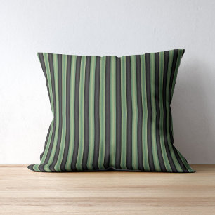 Coussin Élégant Vert Sauge Olives Vintage Noir Rayé 3D 