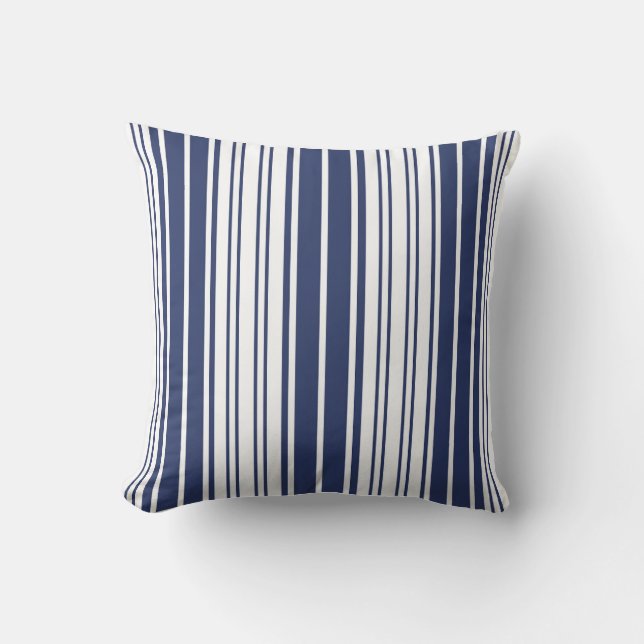 Coussin Élégant, vertical, rayures, bleu marine, blanc (Recto)