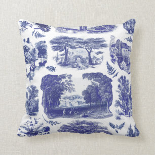 Coussin Elégant Vintage Blue Country Pastoral Toile