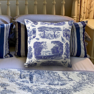 Coussin Elégant Vintage Blue Country Pastoral Toile