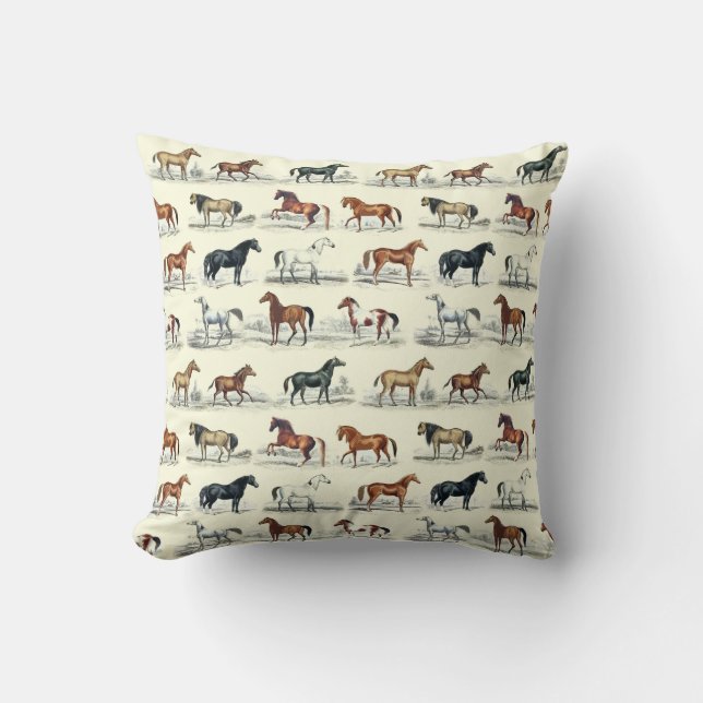 Coussin Élégant Vintage Cheval races Motif (Recto)
