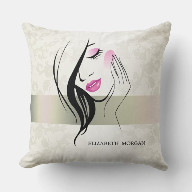 Coussin Élégant vintage, Chic, Dentelle, Silhouette fille (Recto)