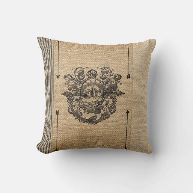 Coussin Élégant vintage de toile de jute personnalisé (Recto)