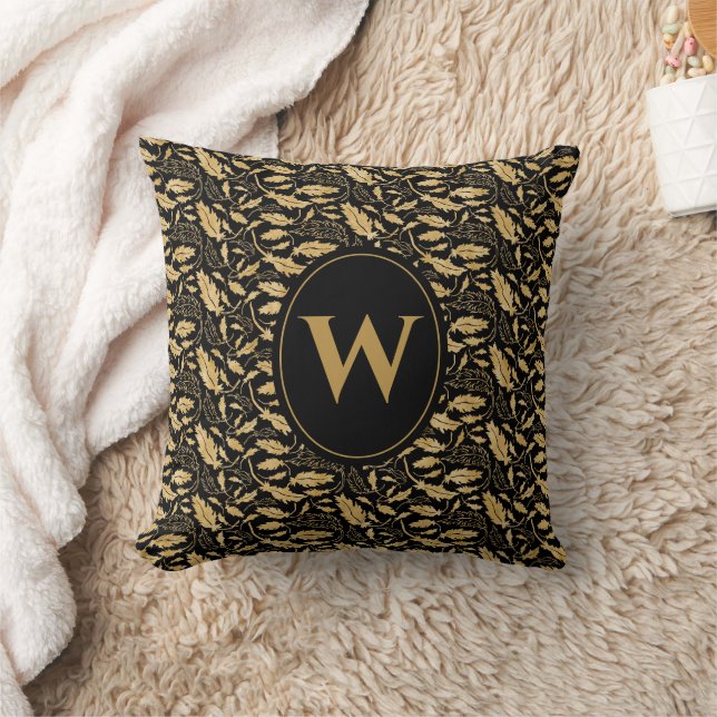 Coussin Élégant Vintage feuille d'or noir Motif (Couverture)