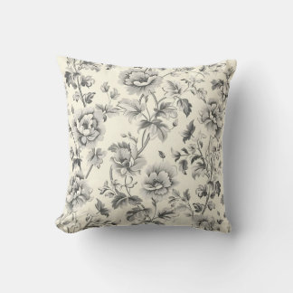 Coussin Élégant Vintage Floral Motif monochrome