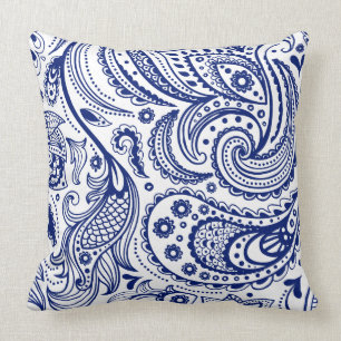 Coussin Elégant Vintage Floral Paisley-Blanc Royal Blue