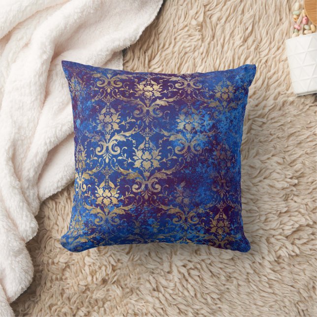 Coussin Elégant Vintage Navy Blue Gold Damask (Couverture)