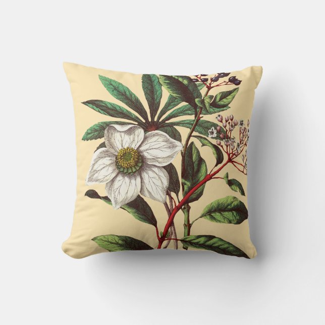 Coussin Elégant Vintage Noël Fleur Rose Beige (Recto)