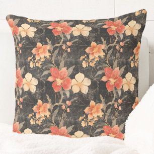 Coussin Elégant Vintage Noël Rouge & Or Poinsettia