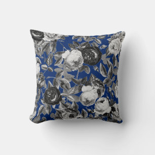 Coussin Elégant Vintage noir blanc Rose Royal Blue