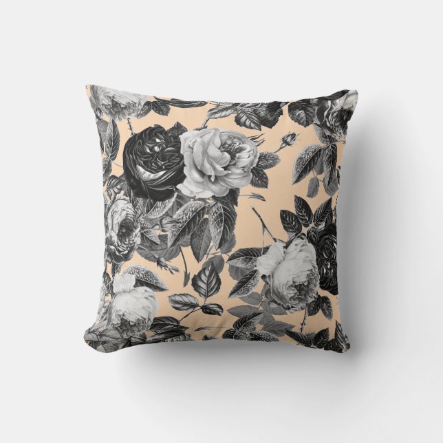 Coussin Elégant Vintage noir blanc Rose Tan Beige (Recto)