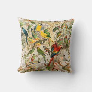 Coussin Élégant Vintage Oiseaux tropicaux Parrots